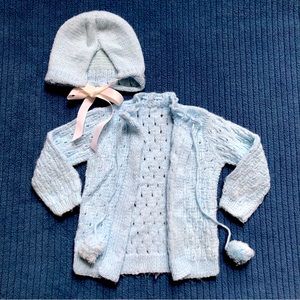 Hand knit baby sweater and bonnet